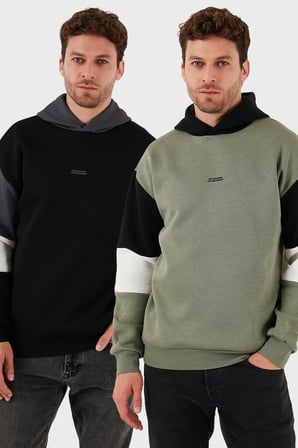 Buratti Pamuklu Relaxed Fit Kapüşonlu İçi Tüylü Yumuşak Şardonlu 2' li Paket Sweat Erkek SWEAT 5905299S2