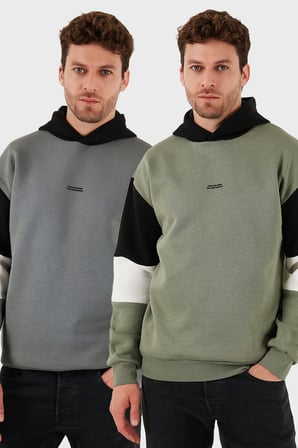 Buratti Pamuklu Relaxed Fit Kapüşonlu İçi Tüylü Yumuşak Şardonlu 2' li Paket Sweat Erkek SWEAT 5905299S2