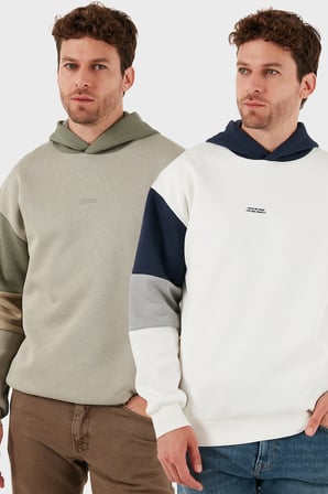 Buratti Pamuklu Relaxed Fit Kapüşonlu İçi Tüylü Yumuşak Şardonlu 2' li Paket Sweat Erkek SWEAT 5905299S2
