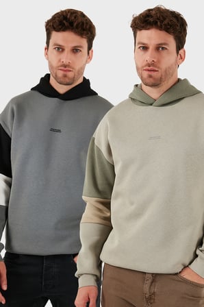 Buratti Pamuklu Relaxed Fit Kapüşonlu İçi Tüylü Yumuşak Şardonlu 2' li Paket Sweat Erkek SWEAT 5905299S2