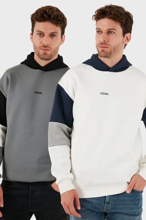 Buratti Pamuklu Relaxed Fit Kapüşonlu İçi Tüylü Yumuşak Şardonlu 2' li Paket Sweat Erkek SWEAT 5905299S2