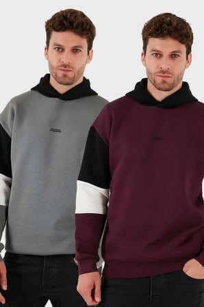 Buratti Pamuklu Relaxed Fit Kapüşonlu İçi Tüylü Yumuşak Şardonlu 2' li Paket Sweat Erkek SWEAT 5905299S2