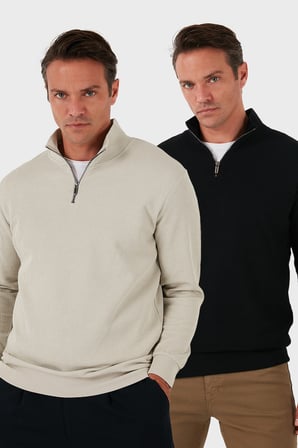 Buratti Pamuklu Regular Fit Yarım Fermuarlı Dik Yaka 2'li Paket Sweat Erkek SWEAT 5905716S2