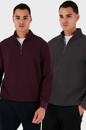 Buratti Pamuklu Regular Fit Yarım Fermuarlı Dik Yaka 2'li Paket Sweat Erkek SWEAT 5905716S2