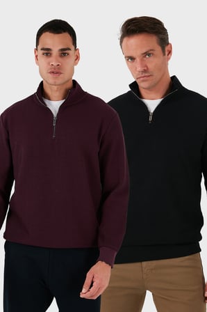 Buratti Pamuklu Regular Fit Yarım Fermuarlı Dik Yaka 2'li Paket Sweat Erkek SWEAT 5905716S2