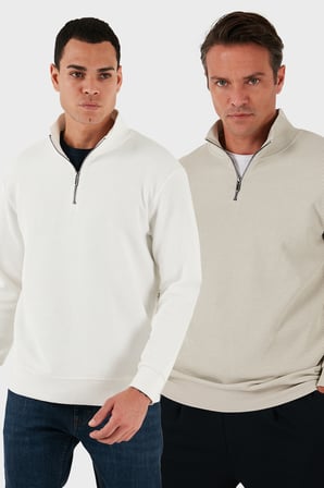 Buratti Pamuklu Regular Fit Yarım Fermuarlı Dik Yaka 2'li Paket Sweat Erkek SWEAT 5905716S2