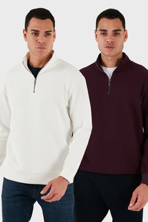 Buratti Pamuklu Regular Fit Yarım Fermuarlı Dik Yaka 2'li Paket Sweat Erkek SWEAT 5905716S2