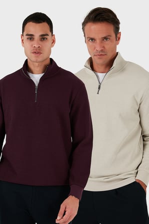 Buratti Pamuklu Regular Fit Yarım Fermuarlı Dik Yaka 2'li Paket Sweat Erkek SWEAT 5905716S2