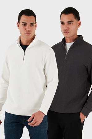 Buratti Pamuklu Regular Fit Yarım Fermuarlı Dik Yaka 2'li Paket Sweat Erkek SWEAT 5905716S2