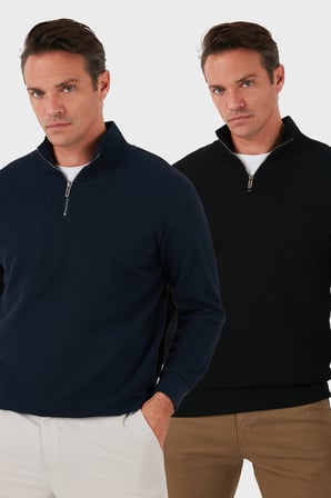 Buratti Pamuklu Regular Fit Yarım Fermuarlı Dik Yaka 2'li Paket Sweat Erkek SWEAT 5905716S2