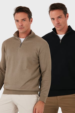 Buratti Pamuklu Regular Fit Yarım Fermuarlı Dik Yaka 2'li Paket Sweat Erkek SWEAT 5905716S2