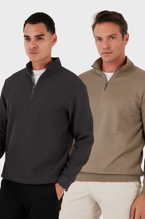 Buratti Pamuklu Regular Fit Yarım Fermuarlı Dik Yaka 2'li Paket Sweat Erkek SWEAT 5905716S2