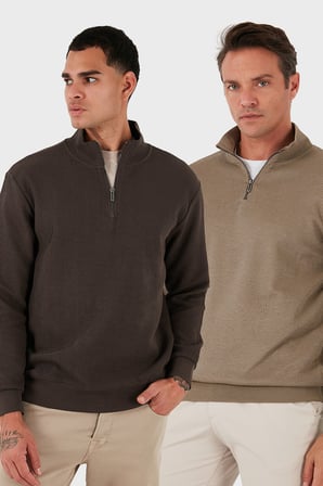 Buratti Pamuklu Regular Fit Yarım Fermuarlı Dik Yaka 2'li Paket Sweat Erkek SWEAT 5905716S2