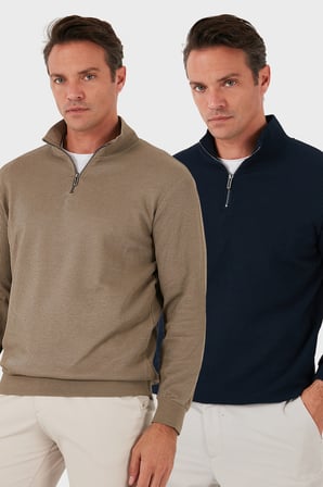Buratti Pamuklu Regular Fit Yarım Fermuarlı Dik Yaka 2'li Paket Sweat Erkek SWEAT 5905716S2
