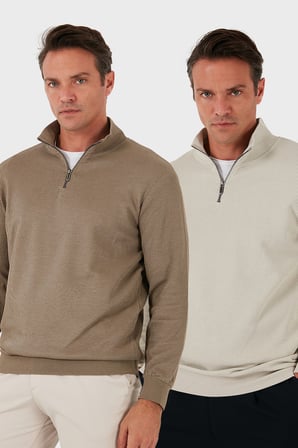 Buratti Pamuklu Regular Fit Yarım Fermuarlı Dik Yaka 2'li Paket Sweat Erkek SWEAT 5905716S2