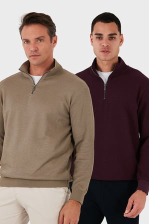 Buratti Pamuklu Regular Fit Yarım Fermuarlı Dik Yaka 2'li Paket Sweat Erkek SWEAT 5905716S2