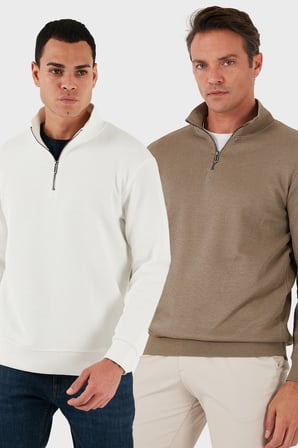Buratti Pamuklu Regular Fit Yarım Fermuarlı Dik Yaka 2'li Paket Sweat Erkek SWEAT 5905716S2