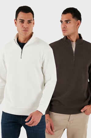 Buratti Pamuklu Regular Fit Yarım Fermuarlı Dik Yaka 2'li Paket Sweat Erkek SWEAT 5905716S2