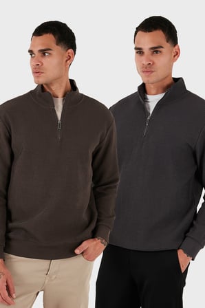 Buratti Pamuklu Regular Fit Yarım Fermuarlı Dik Yaka 2'li Paket Sweat Erkek SWEAT 5905716S2