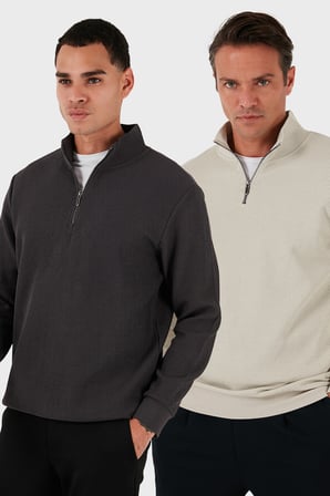 Buratti Pamuklu Regular Fit Yarım Fermuarlı Dik Yaka 2'li Paket Sweat Erkek SWEAT 5905716S2