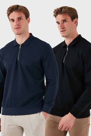 Buratti Pamuklu Regular Fit Yarım Fermuarlı 2'li Paket Polo Yaka Sweat Erkek SWEAT 5905789S2