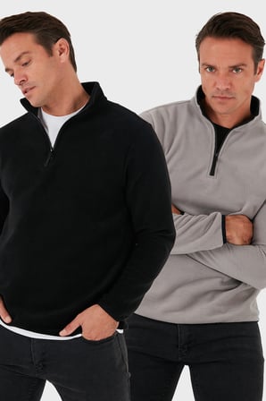 Buratti Slim Fit Yarım Fermuarlı Dik Yaka Soğuk Geçirmez 2'li Paket Polar Erkek POLAR 5906003S2