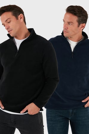 Buratti Slim Fit Yarım Fermuarlı Dik Yaka Soğuk Geçirmez 2'li Paket Polar Erkek POLAR 5906003S2