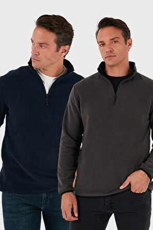 Buratti Slim Fit Yarım Fermuarlı Dik Yaka Soğuk Geçirmez 2'li Paket Polar Erkek POLAR 5906003S2