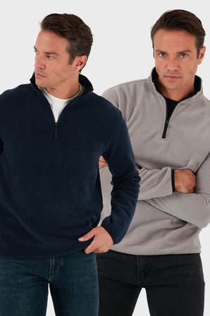 Buratti Slim Fit Yarım Fermuarlı Dik Yaka Soğuk Geçirmez 2'li Paket Polar Erkek POLAR 5906003S2