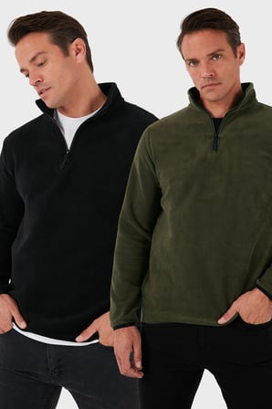 Buratti Slim Fit Yarım Fermuarlı Dik Yaka Soğuk Geçirmez 2'li Paket Polar Erkek POLAR 5906003S2