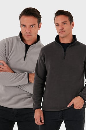 Buratti Slim Fit Yarım Fermuarlı Dik Yaka Soğuk Geçirmez 2'li Paket Polar Erkek POLAR 5906003S2