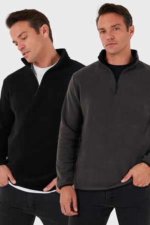 Buratti Slim Fit Yarım Fermuarlı Dik Yaka Soğuk Geçirmez 2'li Paket Polar Erkek POLAR 5906003S2