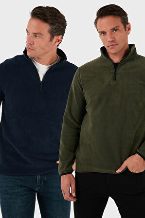 Buratti Slim Fit Yarım Fermuarlı Dik Yaka Soğuk Geçirmez 2'li Paket Polar Erkek POLAR 5906003S2