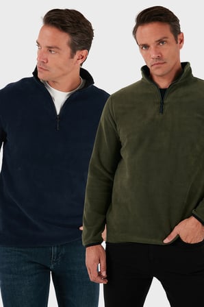 Buratti Slim Fit Yarım Fermuarlı Dik Yaka Soğuk Geçirmez 2'li Paket Polar Erkek POLAR 5906003S2