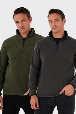 Buratti Slim Fit Yarım Fermuarlı Dik Yaka Soğuk Geçirmez 2'li Paket Polar Erkek POLAR 5906003S2