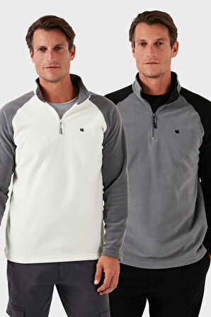 Buratti Slim Fit Yarım Fermuarlı Soğuk Geçirmez Şardonlu 2'li Paket Polar Erkek POLAR 5906055S2
