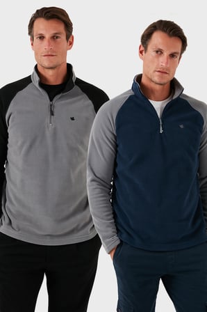 Buratti Slim Fit Yarım Fermuarlı Soğuk Geçirmez Şardonlu 2'li Paket Polar Erkek POLAR 5906055S2