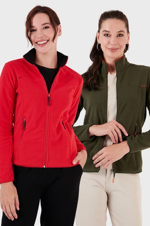 Lela Slim Fit Anti-Pilling Tüylenme Yapmayan Fermuarlı Cepli Hırka 2' li Paket Polar Bayan POLAR 5907002S2