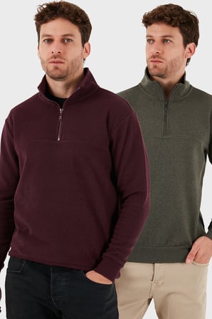 Buratti Pamuklu Regular Fit Yarım Fermuarlı Dik Yaka 2'li Paket Kazak Erkek KAZAK 456112S2