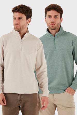 Buratti Pamuklu Regular Fit Yarım Fermuarlı Dik Yaka 2'li Paket Kazak Erkek KAZAK 456112S2