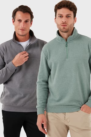 Buratti Pamuklu Regular Fit Yarım Fermuarlı Dik Yaka 2'li Paket Kazak Erkek KAZAK 456112S2