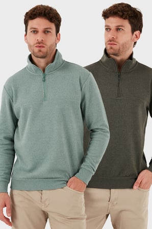 Buratti Pamuklu Regular Fit Yarım Fermuarlı Dik Yaka 2'li Paket Kazak Erkek KAZAK 456112S2