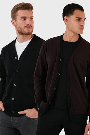 Buratti Pamuklu Regular Fit Düğmeli V Yaka 2'li Paket Hırka Erkek HIRKA 456205S2