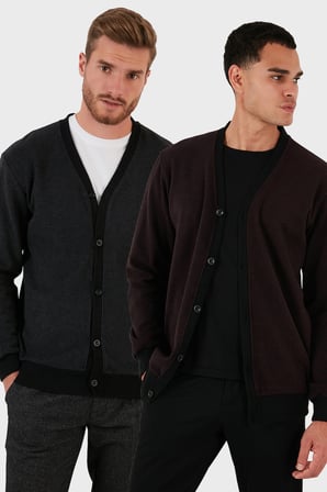 Buratti Pamuklu Regular Fit Düğmeli V Yaka 2'li Paket Hırka Erkek HIRKA 456205S2