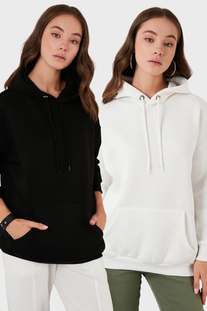 Lela Regular Fit Pamuklu Kapüşonlu Yaka Şardonlu Kışlık 2'li Paket Sweat Bayan SWEAT 5863854S2