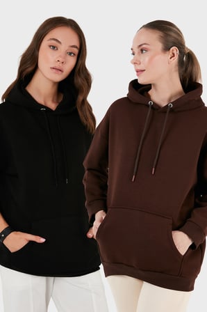Lela Regular Fit Pamuklu Kapüşonlu Yaka Şardonlu Kışlık 2'li Paket Sweat Bayan SWEAT 5863854S2