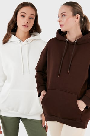 Lela Regular Fit Pamuklu Kapüşonlu Yaka Şardonlu Kışlık 2'li Paket Sweat Bayan SWEAT 5863854S2