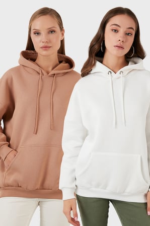 Lela Regular Fit Pamuklu Kapüşonlu Yaka Şardonlu Kışlık 2'li Paket Sweat Bayan SWEAT 5863854S2