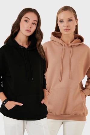 Lela Regular Fit Pamuklu Kapüşonlu Yaka Şardonlu Kışlık 2'li Paket Sweat Bayan SWEAT 5863854S2
