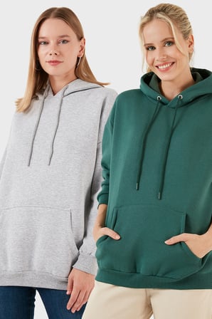Lela Regular Fit Pamuklu Kapüşonlu Yaka Şardonlu Kışlık 2'li Paket Sweat Bayan SWEAT 5863854S2